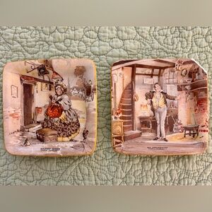 New Hall Hanley Pottery Porcelain Trays, Charles Dickens Staffordshire England